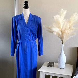 Liz Claiborne | Vintage 80s Silk Shirt Dress | Cobalt Blue | Size: 10